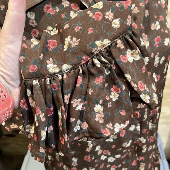 Vintage Guess Blouse Top Women M Brown Floral Y2K Boho Hippie 80s Festival - Picture 10 of 14